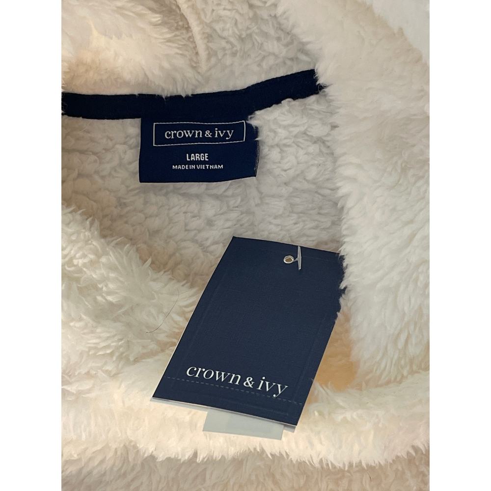 Crown & Ivy Womens Sherpa Hoodie Ivory Dish White Fleece Pullover Large NWT - Picture 3 of 9